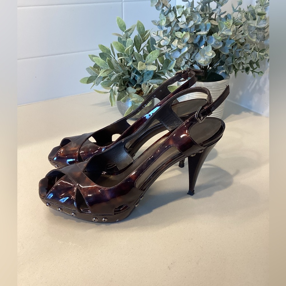Stuart Weitzman Brown Tortoise Shell Slingback Heels Sz 8.5